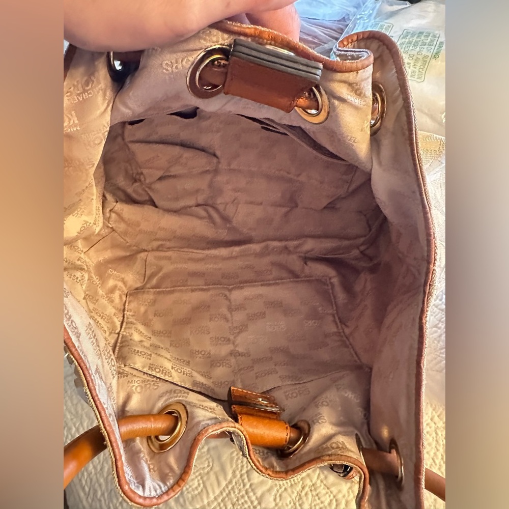 Michael Kors Beige Monogram Tote with Brown Accents - Picture 3 of 8